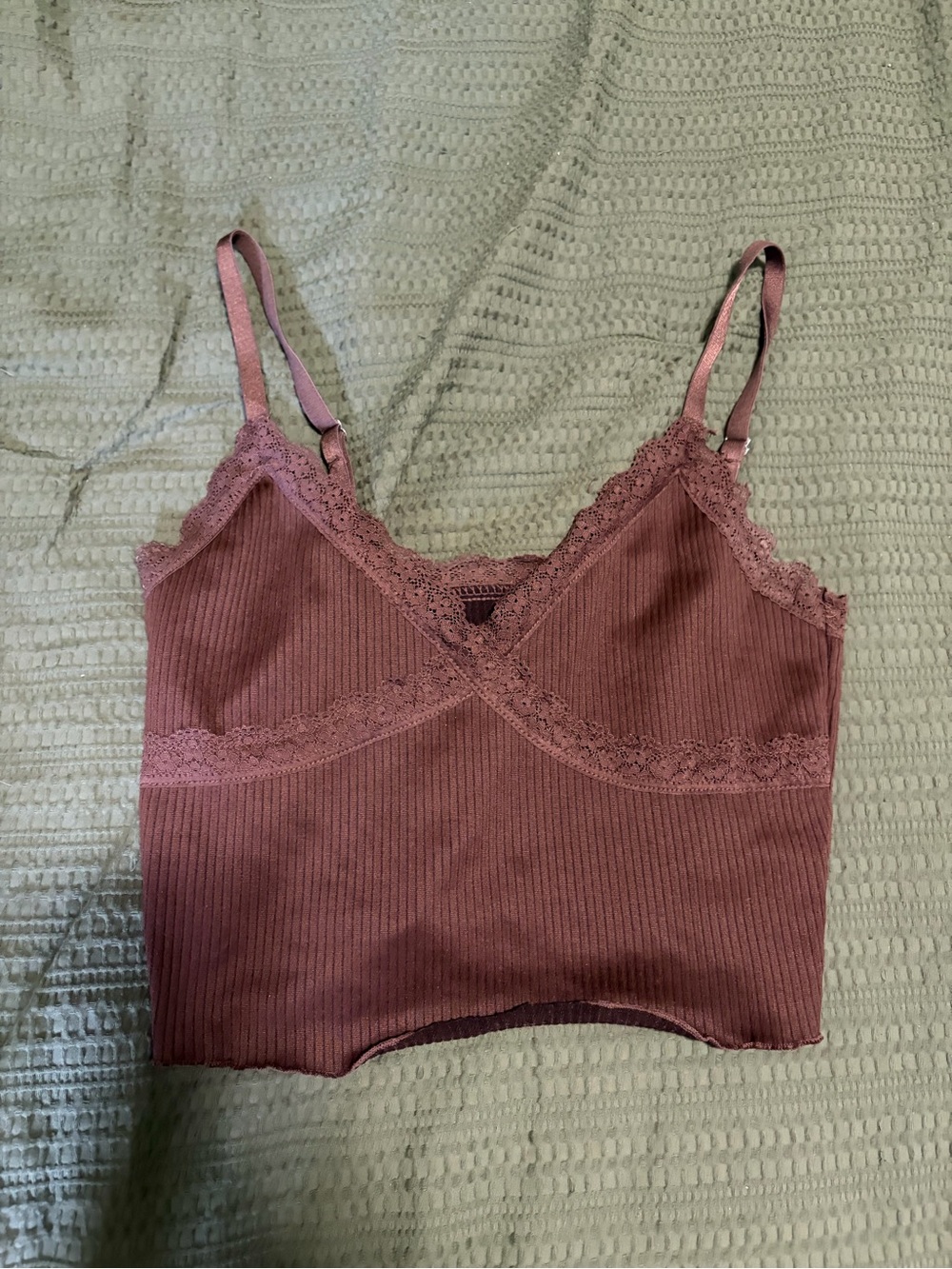 H&M Ribbed Lace-Trim Cropped Cami
